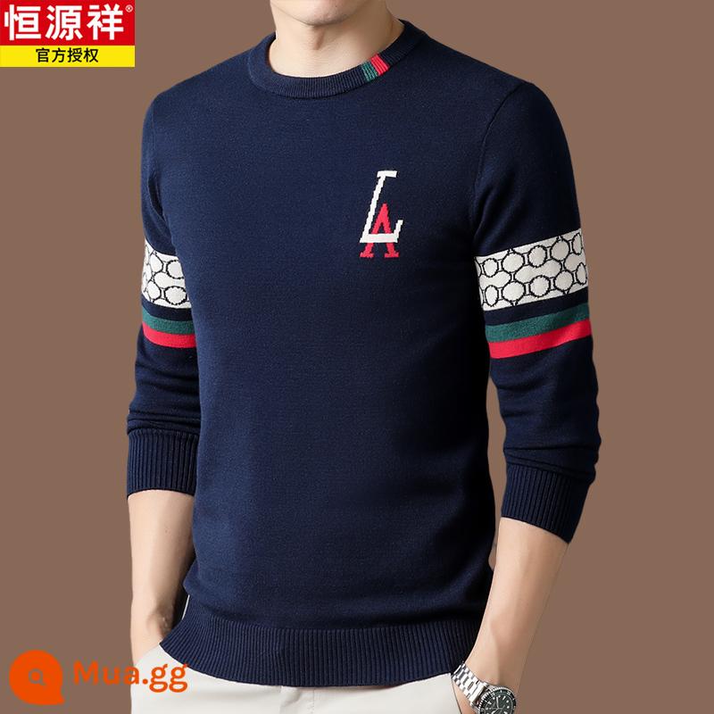 Hengyuanxiang chính hãng áo len len 100 len nam phong cách hot 2022 áo sơ mi đáy cashmere mới mùa thu đông - Xanh navy [Hao 2203]