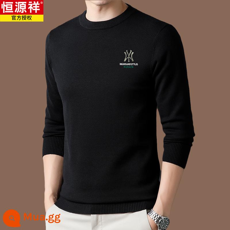 Hengyuanxiang chính hãng áo len len 100 len nam phong cách hot 2022 áo sơ mi đáy cashmere mới mùa thu đông - Đen[Hao2209]