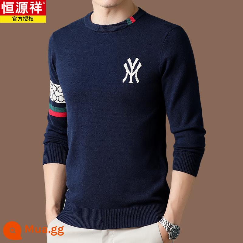 Hengyuanxiang chính hãng áo len len 100 len nam phong cách hot 2022 áo sơ mi đáy cashmere mới mùa thu đông - Màu xanh hải quân[Hao2204]