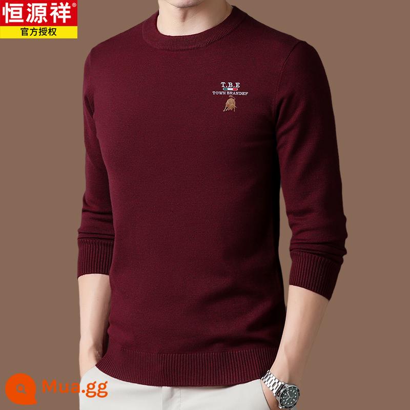 Hengyuanxiang chính hãng áo len len 100 len nam phong cách hot 2022 áo sơ mi đáy cashmere mới mùa thu đông - Rượu vang đỏ[Hao2207]