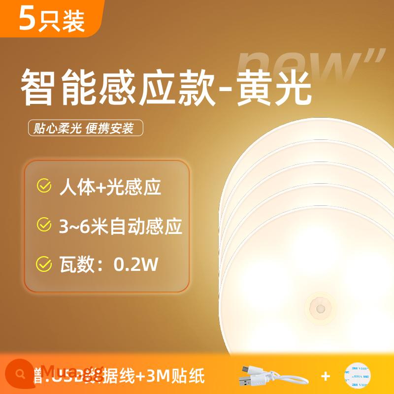 Delixi cơ thể con người cảm ứng đèn ngủ LED phòng ngủ ngủ đầu giường bé và bảo vệ mắt trẻ em khi cho con bú USB điều khiển từ xa thông minh - Model cảm biến thông minh★ Đèn vàng 0,2W (gói 5 chiếc)