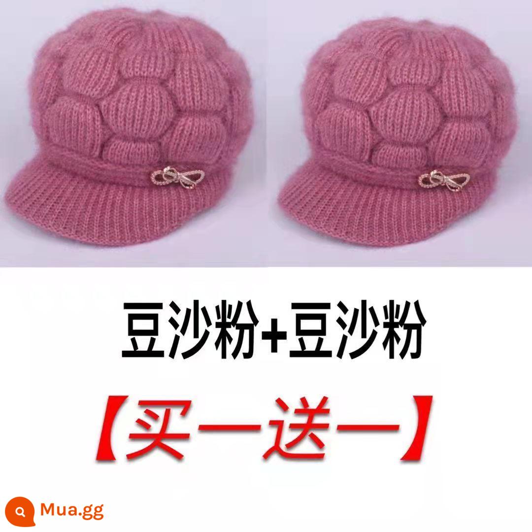 Mũ giữa và người già Nữ ông già Người đàn ông ấm áp Người bà Mat Mat Mat Mat Mat Old Lady Plus Velvet Kned Wool Hat - Bột đậu + bột đậu (gói 2 cái)