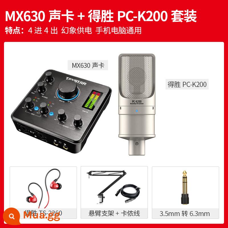 Takstar thắng PC-K200 micro tụ điện máy tính di động thẻ hát trực tiếp K bộ micro thu âm - (Gói 18) Gói sound card MX630