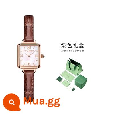 lola đồng hồ nhỏ màu xanh lá cây đồng hồ nhỏ màu nâu đồng hồ retro vuông leila rose da đơn giản thạch anh chống thấm nước đồng hồ nữ - Đồng hồ nhỏ màu nâu + Hộp quà màu xanh lá cây