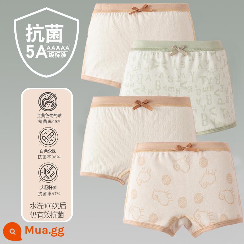 Quần lót trẻ em cotton bé gái quần lót boxer quần trẻ em tam giác trẻ em 2-18 tuổi cotton màu kháng khuẩn không dấu vết - 4 gói-Bốn Mùa Cô Gái Boxer Bảng Chữ Cái Màu Xanh Lá Cây Con Cừu Tình Yêu Trắng Jacquard Trắng