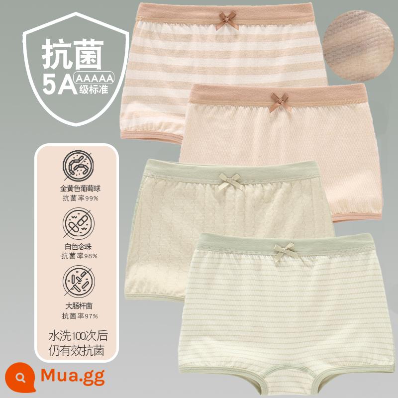 Quần lót trẻ em cotton bé gái quần lót boxer quần trẻ em tam giác trẻ em 2-18 tuổi cotton màu kháng khuẩn không dấu vết - 4 gói - sọc mỏng góc phẳng dành cho bé gái, sọc nâu rộng, nâu hình hạt gạo, sọc xanh dọc, sọc xanh mỏng