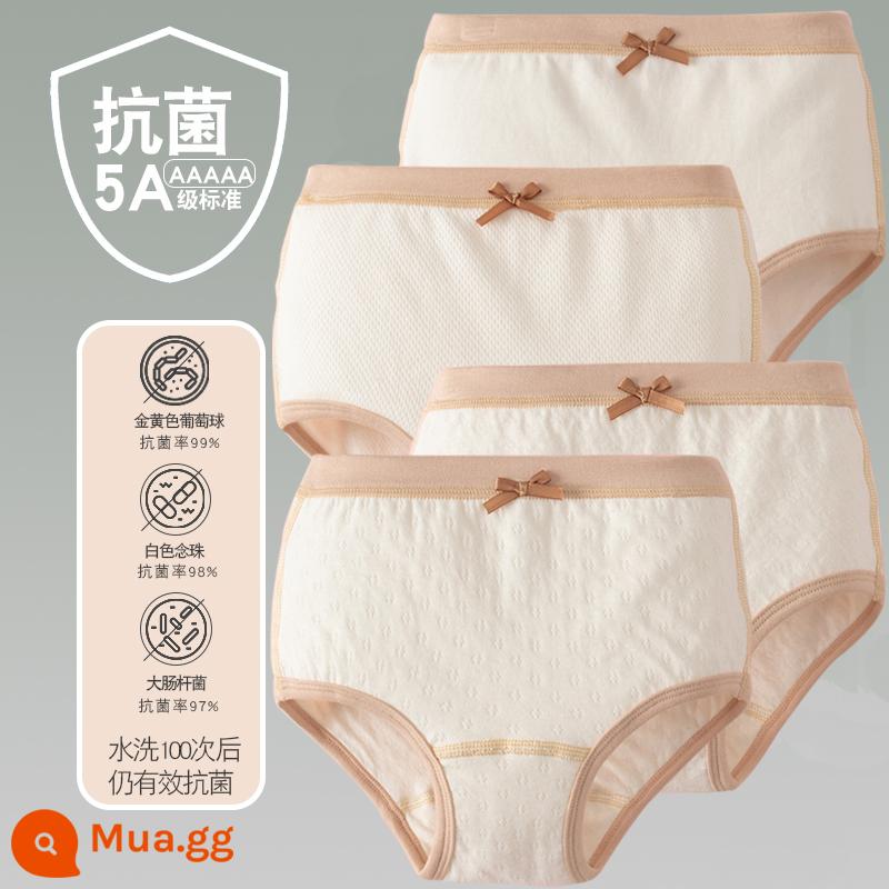 Quần lót trẻ em cotton bé gái quần lót boxer quần trẻ em tam giác trẻ em 2-18 tuổi cotton màu kháng khuẩn không dấu vết - 4 gói - 23 Cô Gái Bốn Mùa Tam Giác Trắng Tinh Khiết Chữ Thập Gạo Trắng Chữ Gấp Màu Trắng Tình Yêu