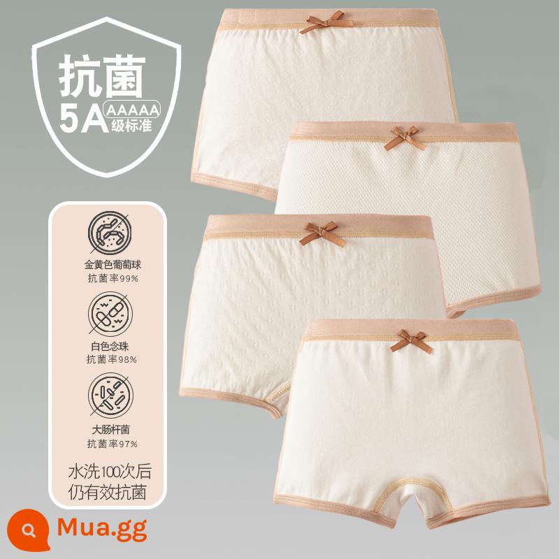 Quần lót trẻ em cotton bé gái quần lót boxer quần trẻ em tam giác trẻ em 2-18 tuổi cotton màu kháng khuẩn không dấu vết - 4 gói - 23 Cô Gái Bốn Mùa Góc Phẳng Yêu Gạo Trắng Chữ Trắng Chữ Thập Trắng Trắng Tinh Khiết