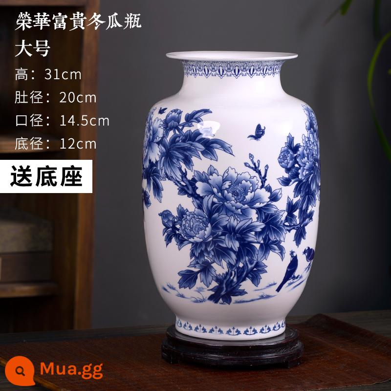 Vase Geramic Light Light sang trọng cao -sứ Jingdezhen màu xanh và trắng Đồ sứ Trung Quốc Trang trí trang trí trang trí trang trí trang trí trang trí trang trí trang trí trang trí - Bình hoa mẫu đơn [bone china] bí đao xanh trắng - size lớn (có đế)