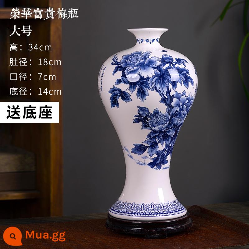 Vase Geramic Light Light sang trọng cao -sứ Jingdezhen màu xanh và trắng Đồ sứ Trung Quốc Trang trí trang trí trang trí trang trí trang trí trang trí trang trí trang trí trang trí - Bình sứ hoa mẫu đơn xanh mận trắng - size lớn (có đế)