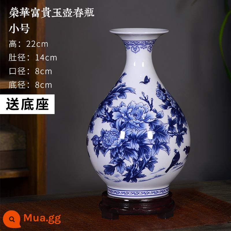 Vase Geramic Light Light sang trọng cao -sứ Jingdezhen màu xanh và trắng Đồ sứ Trung Quốc Trang trí trang trí trang trí trang trí trang trí trang trí trang trí trang trí trang trí - Bình hoa mẫu đơn [sứ xương] ngọc xanh trắng - size nhỏ (có đế)