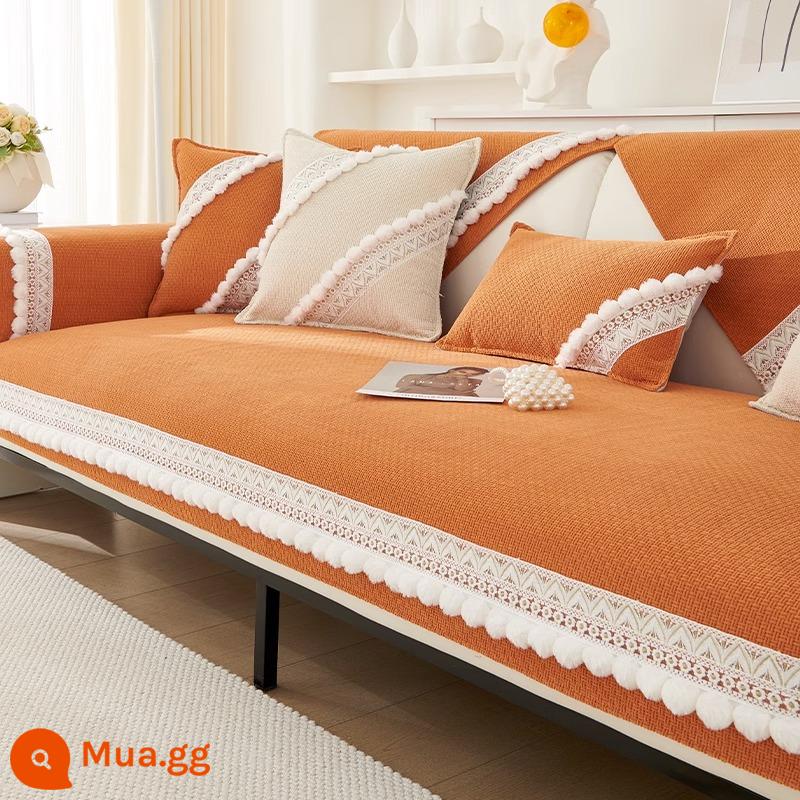 Đệm sofa kiểu Pháp nhẹ mới 2023, bọc ghế sofa da chống trượt chenille phổ thông cho mọi mùa, đệm ngồi, phong cách thu đông - Wu Xingxing-Màu cam sáng (Phong cách bốn mùa)