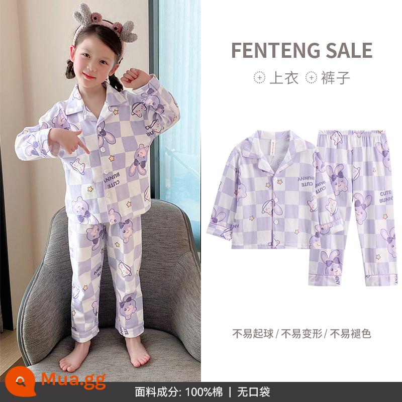 Fenton Bộ Đồ Ngủ Nữ Cotton Nguyên Chất Dài Tay Cha Mẹ-Con Mùa Xuân Thu Bé Gái Trẻ Em Công Chúa Cho Bé Cotton Mặc Ở Nhà bộ - Khoai môn tím [Thỏ nền tảng]