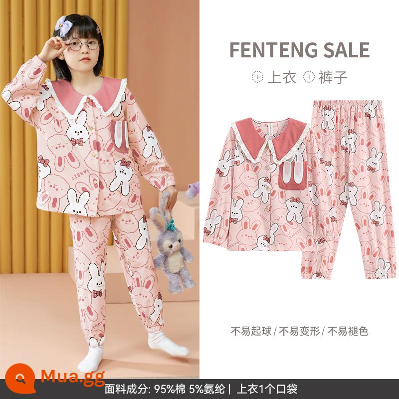 Fenton Bộ Đồ Ngủ Nữ Cotton Nguyên Chất Dài Tay Cha Mẹ-Con Mùa Xuân Thu Bé Gái Trẻ Em Công Chúa Cho Bé Cotton Mặc Ở Nhà bộ - Mì Tôm [Doodle Thỏ]