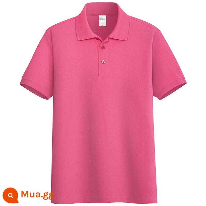 220G Cotton Áo Sơ Mi Áo Thun Nam Ngắn Tay Ve Áo Rời Đồng Màu Trung Niên Piqué Cotton Mùa Hè Ralph Lauren Áo Sơ Mi - Hoa hồng đỏ