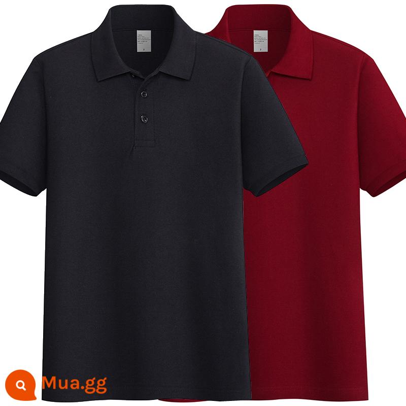 220G Cotton Áo Sơ Mi Áo Thun Nam Ngắn Tay Ve Áo Rời Đồng Màu Trung Niên Piqué Cotton Mùa Hè Ralph Lauren Áo Sơ Mi - đen + đỏ tía