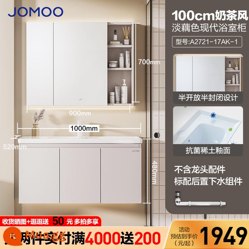 Jomoo Phòng Tắm Hiện Đại Đơn Giản Phòng Tắm Tủ Kết Hợp Kem Phong Cách Bột Phòng Chậu Rửa Tích Hợp Lưu Vực Gốm Tủ Trang Điểm - Tủ phòng tắm ba cửa màu hồng nhạt 100cm