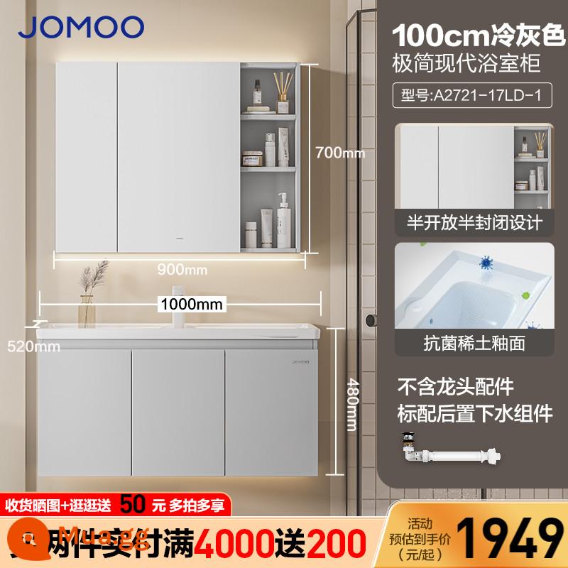 Jomoo Phòng Tắm Hiện Đại Đơn Giản Phòng Tắm Tủ Kết Hợp Kem Phong Cách Bột Phòng Chậu Rửa Tích Hợp Lưu Vực Gốm Tủ Trang Điểm - Tủ phòng tắm ba cửa màu xám lạnh 100 cm