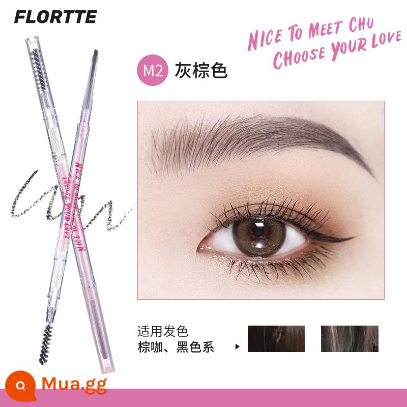 Còn hàng FLORTTE Hualoria Chì kẻ mày hai đầu cực mịn Bột kẻ mày chống nước và chống mồ hôi dễ tô màu Lulia nữ - M2# xám nâu thích hợp cho màu nâu/đen