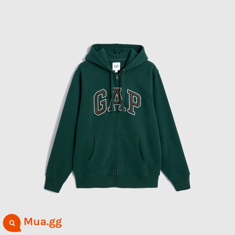 LOGO mùa xuân của nam và nữ Gap Áo len mềm mại dệt hình tròn kiểu Pháp 853131 Áo cardigan có mũ trùm đầu thể thao dành cho cặp đôi - Lớp lót lông cừu màu xanh đậm