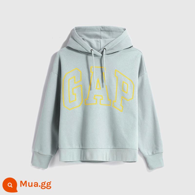 Khoảng Cách Mùa Xuân Nữ Loungewear Rời Carbon Mềm Mài Nỉ Có Mũ 620490 Áo Trễ Vai Chui Đầu Hàng Đầu - xanh nhạt