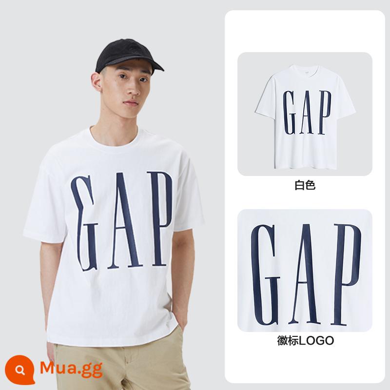 [Cotton đã giặt] Quần áo Gap dành cho nam và nữ LOGO áo thun ngắn tay đơn giản mùa hè dành cho cặp đôi thể thao phi giới tính - Trắng