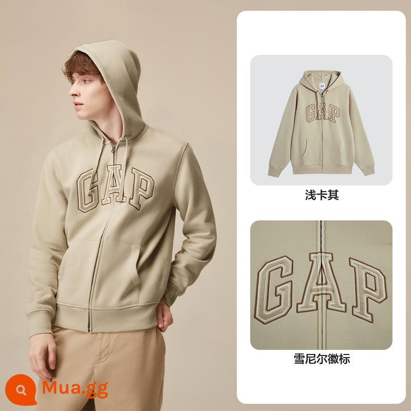 LOGO mùa xuân của nam và nữ Gap Áo len mềm mại dệt hình tròn kiểu Pháp 853131 Áo cardigan có mũ trùm đầu thể thao dành cho cặp đôi - Lớp lót lông cừu kaki nhẹ