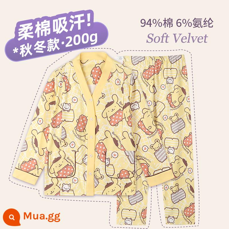 Bộ đồ ngủ vải cotton nguyên chất 234 tháng 5 cho bà bầu xuân hạ thu đông sau sinh cho con bú bộ đồ bà bầu cho con bú - Thu Đông 200g-Pudding Dog (94 bông) 1397