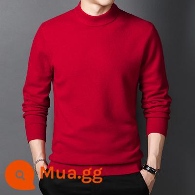 Woodpecker gỗ cashmere nam 100%loa cashmere nguyên chất áo len nam nam - Màu đỏ lớn [áo nửa cổ]