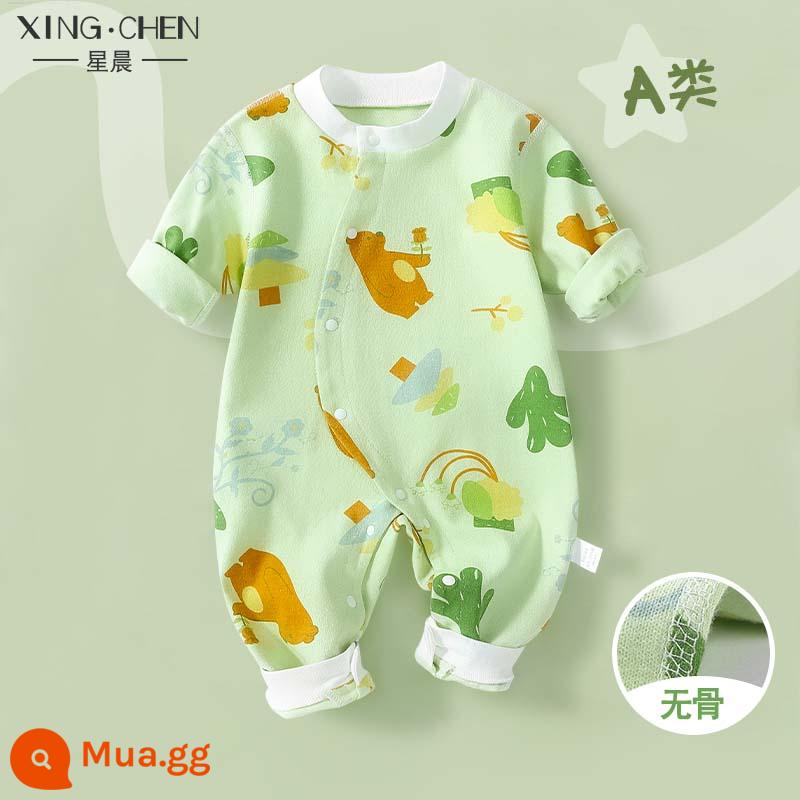 Bộ quần áo một mảnh cho bé mùa xuân và mùa thu trăng tròn siêu dễ thương bé gái nam bộ đồ ngủ cotton áo liền quần trăm ngày sơ sinh quần áo mùa xuân - phút giây hạnh phúc