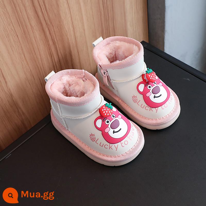 Ủng đi tuyết mùa đông cho bé trai và bé gái khủng long nhỏ giày cotton dày 0-1-2 tuổi cho bé cộng với lông cừu giày ấm cho bé - Hồng 930