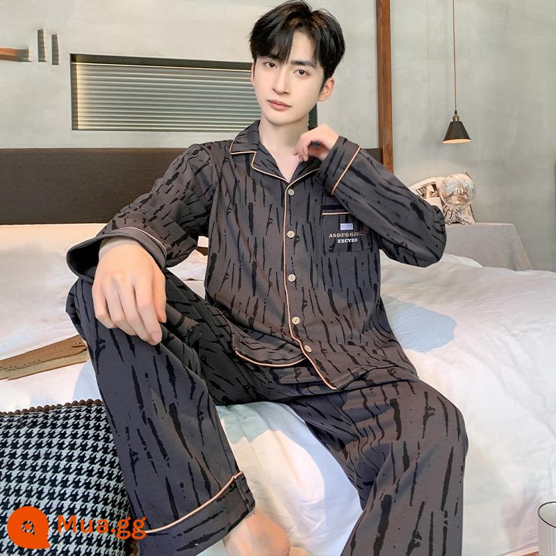 Bộ đồ ngủ nam xuân thu thanh niên cotton nguyên chất mỏng dài tay thu đông bé trai cotton nam phục vụ tại nhà phù hợp với - Quần cotton nam G900 nguyên chất