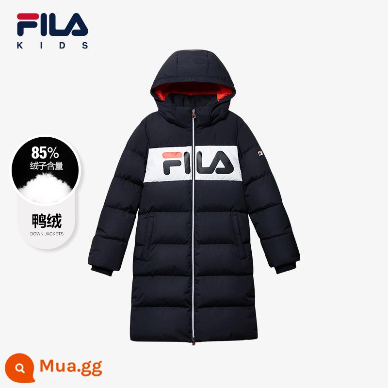 FILA KIDSFila quần áo trẻ em áo khoác trẻ em mùa đông 2023 phong cách mới dài phiên bản có mũ áo khoác ấm áp cho bé trai và bé gái - Legend Blue-PNV