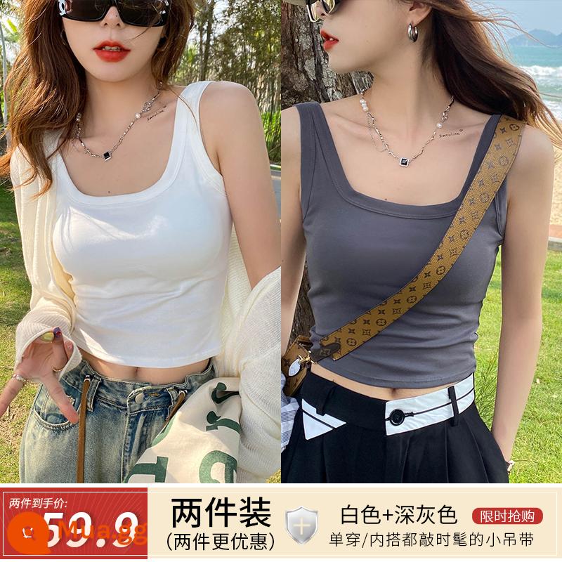 Đáy vest nữ mặc trong có treo chữ I mặc ngoài có đệm ngực lót lưng đẹp áo bra tích hợp áo crop top ngắn - Trắng + xám đậm, gói 2 món được giảm giá nhiều hơn