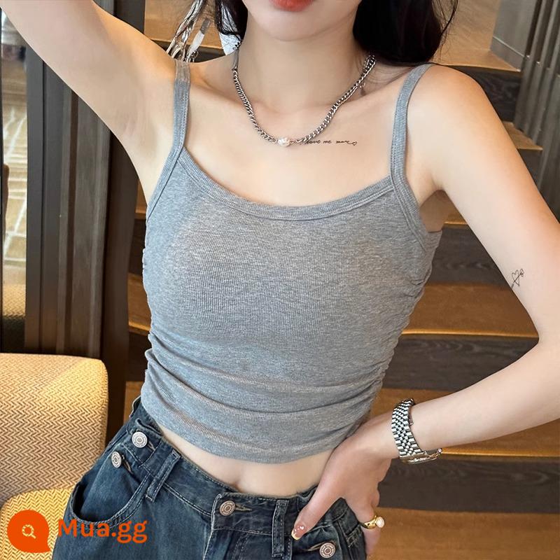 Đáy vest nữ mặc trong có treo chữ I mặc ngoài có đệm ngực lót lưng đẹp áo bra tích hợp áo crop top ngắn - Đệm ngực màu xám~eo