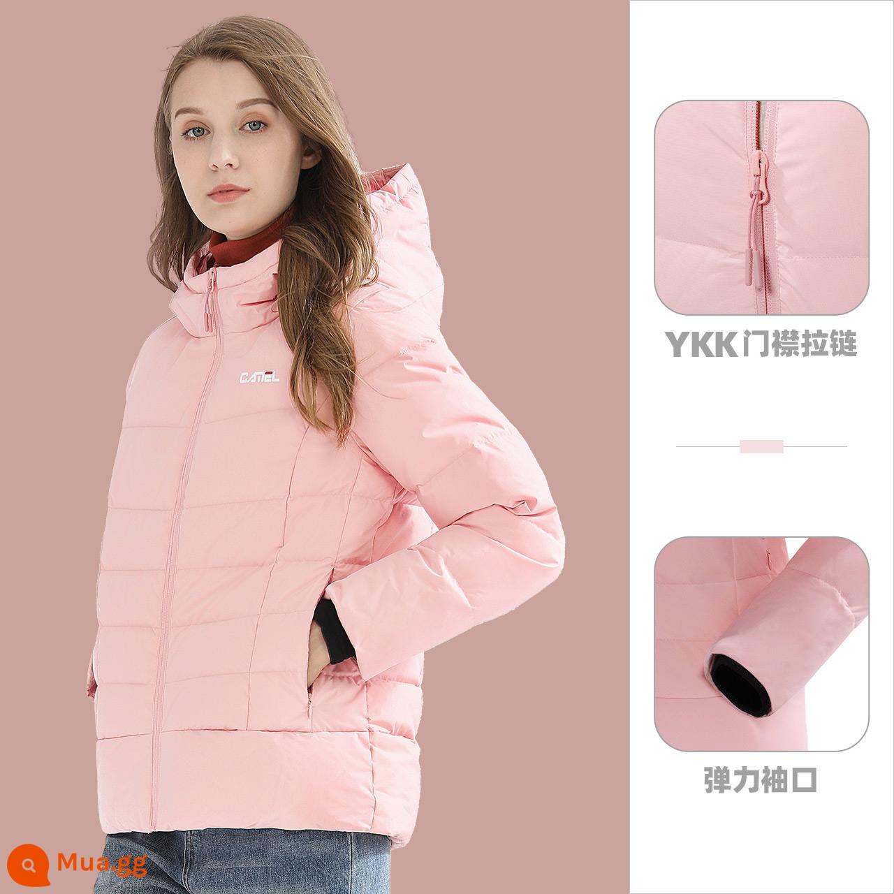 Camel Outdoor Down Áo khoác 2021 Mùa thu và mùa đông mới có thể chống nóng Gió mũ trùm đầu, áo khoác cotton bánh mì - A9W1YN108/Hồng san hô/Nữ/Phong cách ngắn