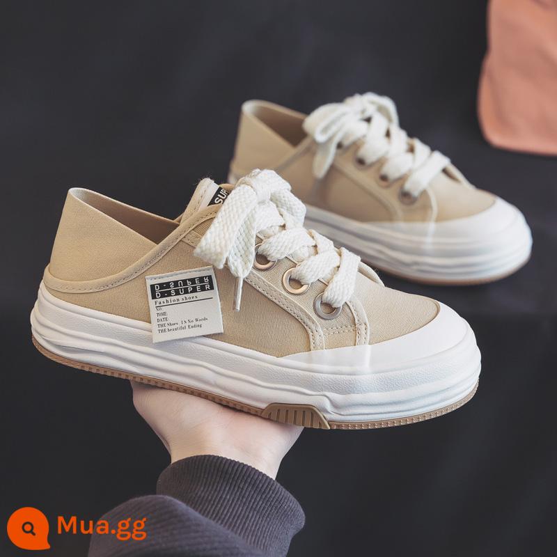 Mùa Hè Mỏng Màu Tím Bán Đường Giày Nữ Giày Nữ 2023 Mới Slip-On Giày Lười Trắng Ban giày Giày Vải - Be