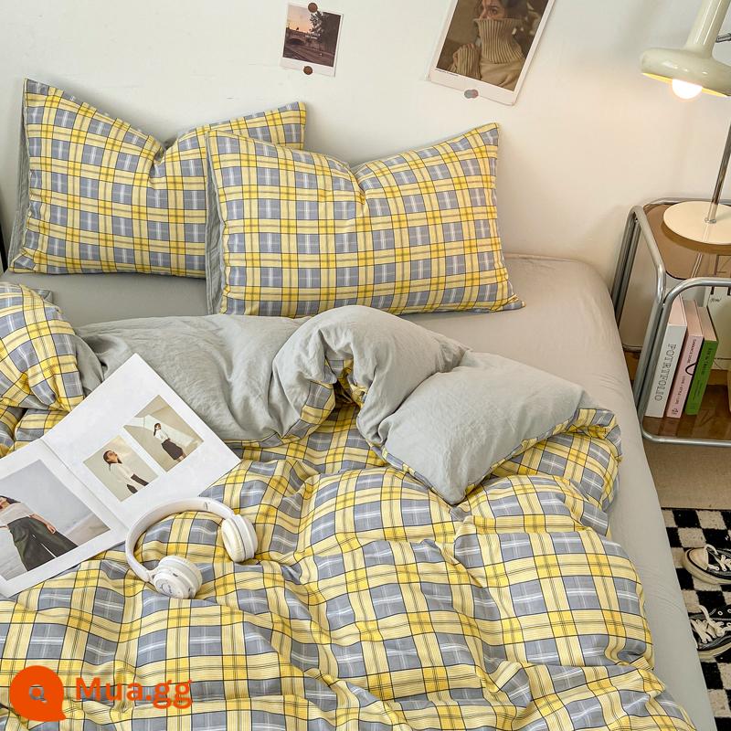 Vỏ chăn màu trơn 100 cotton nguyên chất một mảnh 150X200X230 vỏ chăn bông đôi ký túc xá 4 bộ ba mảnh 180X220 - Harman màu xám