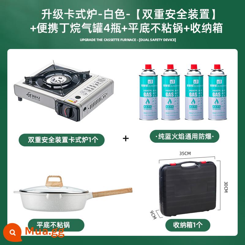 Bếp Cassette Ngoài Trời Di Động Bếp Gas Dã Ngoại Bếp Cắm Trại Nồi Lẩu Thẻ Bếp Từ Cass Bếp Bếp Gas Âm - Bếp Cassette trắng [thiết bị an toàn kép + 4 bình ga + nồi chống dính đáy phẳng + hộp bảo quản]