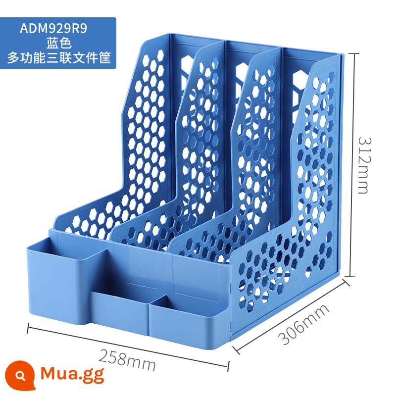 Giỏ đựng hồ sơ văn phòng phẩm Chenguang dung lượng lớn A4 giá sách dọc có thể tháo rời giá sách nhiều lớp để bàn hộp đựng đồ dùng văn phòng hộp nhựa đựng hồ sơ dữ liệu giá đựng thư mục học sinh - Ba màu xanh đa chức năng (có ngăn đựng bút có thể tháo rời)