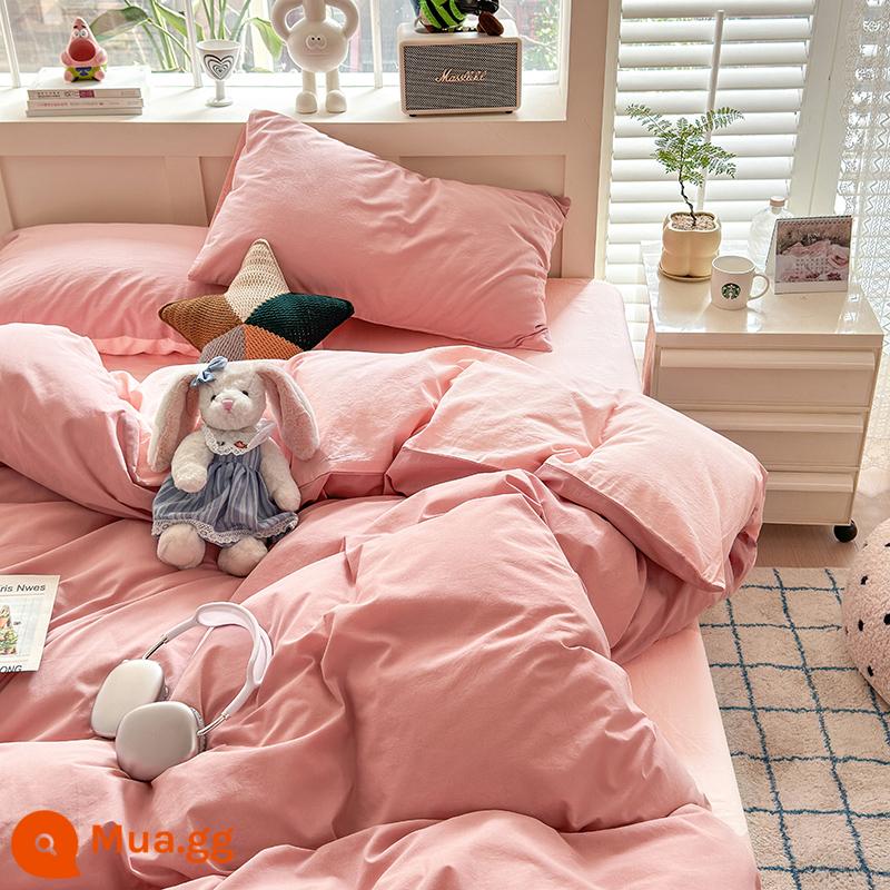 Giường cotton màu kem phong cách Bộ giường bốn mảnh ba mảnh ký túc xá sinh viên vỏ chăn bông nguyên chất tấm trải giường màu trơn - Bột thần tiên dán mắt đầu tiên