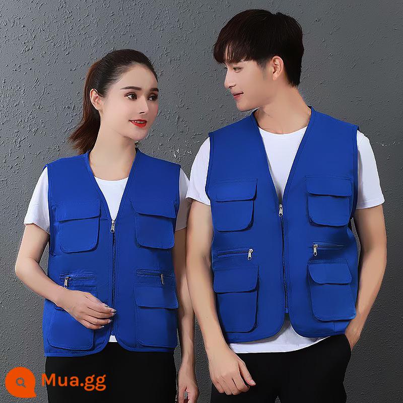 Nhiều túi cổ chữ V áo liền quần vest tùy chỉnh tình nguyện vest in du lịch chụp ảnh quảng cáo dụng cụ in logo - xanh đậm