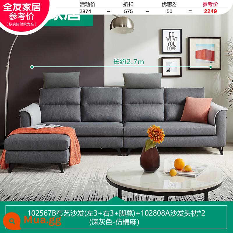 Quanyou Nhà Bắc Âu Đơn Giản Hiện Đại Sofa Vải Phòng Khách Tựa Đầu Có Thể Tháo Rời Căn Hộ Lớn Nhỏ Công Nghệ Vải 102567 - [Xám đậm | Giả cotton và lanh] Sofa (3 trái + 3 phải + bệ kê chân) + tựa đầu A*2