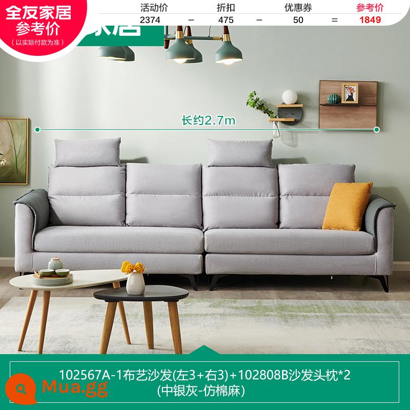 Quanyou Nhà Bắc Âu Đơn Giản Hiện Đại Sofa Vải Phòng Khách Tựa Đầu Có Thể Tháo Rời Căn Hộ Lớn Nhỏ Công Nghệ Vải 102567 - [Xám bạc vừa | Cotton và vải lanh giả] Sofa (3 trái + 3 phải) + tựa đầu B*2