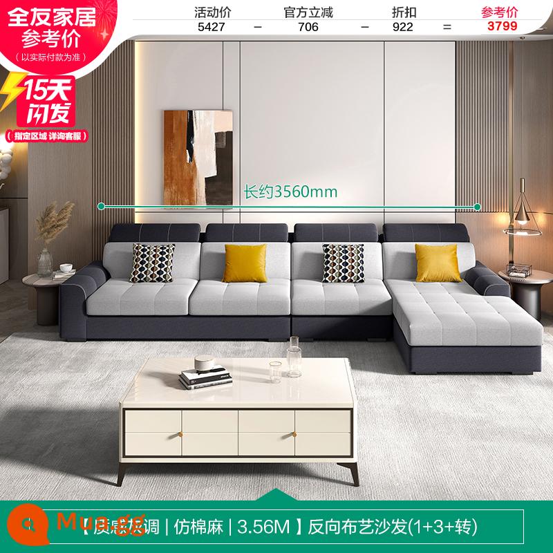 Quanyou Home Đơn Giản Hiện Đại Sofa Vải Hình Chữ L Phòng Khách Công Nghệ Vải Nội Thất Sofa Hoàng Phi 102251 - [Hoạ tiết tông màu xám A|giả cotton và vải lanh|3,56M] sofa vải đảo ngược (1+3+bàn rẽ)