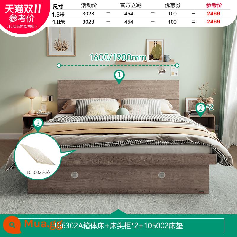 Quanyou Home Giường Hộp Cao Cấp Bộ Phòng Ngủ Chính Kết Hợp 1.5M 1.8M Phòng Ngủ Lưu Trữ Nội Thất Giường 106302 - [Storage | Grey Oak Grain A Style] Giường hộp cao + bàn cạnh giường ngủ * 2 + nệm 105002