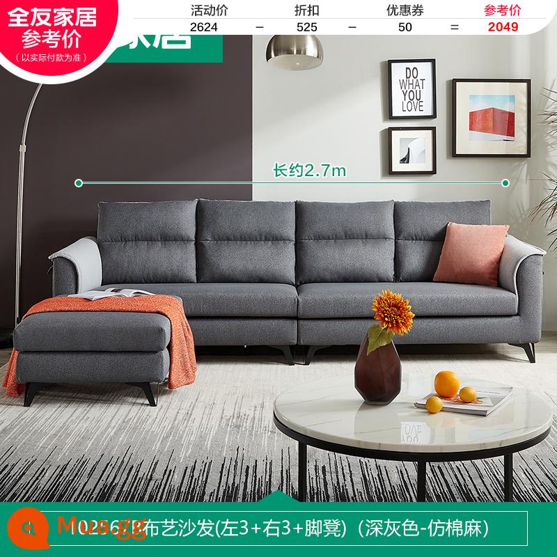 Quanyou Nhà Bắc Âu Đơn Giản Hiện Đại Sofa Vải Phòng Khách Tựa Đầu Có Thể Tháo Rời Căn Hộ Lớn Nhỏ Công Nghệ Vải 102567 - [Xám đậm | Giả Cotton và Linen] Sofa (3 trái + 3 phải + bệ chân)