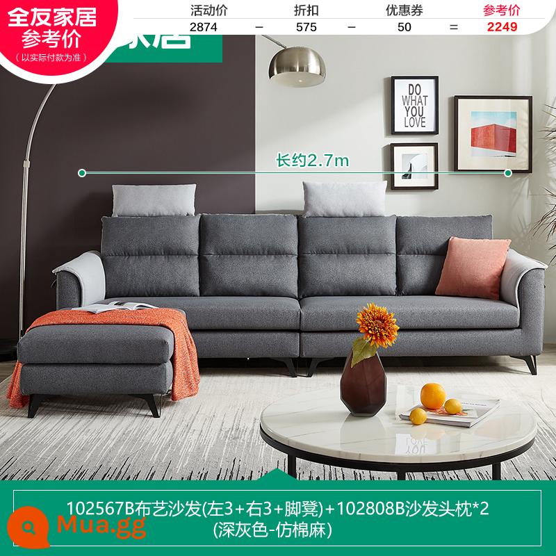 Quanyou Nhà Bắc Âu Đơn Giản Hiện Đại Sofa Vải Phòng Khách Tựa Đầu Có Thể Tháo Rời Căn Hộ Lớn Nhỏ Công Nghệ Vải 102567 - [Xám đậm | Giả cotton và vải lanh] Sofa (3 trái + 3 phải + bệ kê chân) + tựa đầu B*2