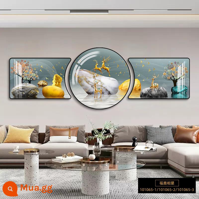 Tranh trang trí phòng khách phong cách Trung Quốc mới tranh treo tường sofa nền tường treo tranh ánh sáng sang trọng hiện đại tối giản bộ ba bức tranh tường mới - Hươu may mắn nhìn nhau