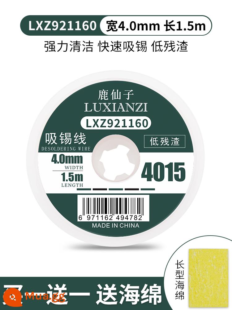 Dây hàn chính hãng Luxianzi, băng hàn, băng loại bỏ xỉ thiếc, dụng cụ loại bỏ miếng đệm loại bỏ thiếc CP2015/3515/BGA - [Hươu Tiên] 4015 chiều rộng 4.0 (bao gồm miếng bọt biển)